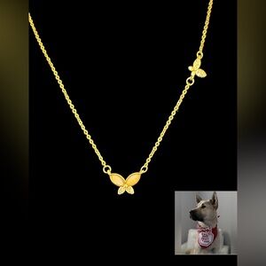 BUTTERFLY ENAMEL GOLD PAVE NECKLACE NEW